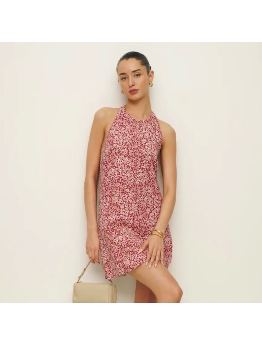 Reformation Avielle Red Floral
Halter Mini Dress La Vie en ROSE print size 4